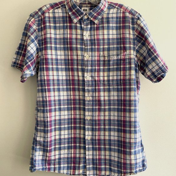 Uniqlo Mens S Plaid Multicolor Short Sleeve Shirt - Picture 1 of 4